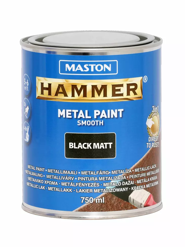 Maston Hammer Sileä Matta Musta 750ml - Metallimaalit - 6412490044824 - 2