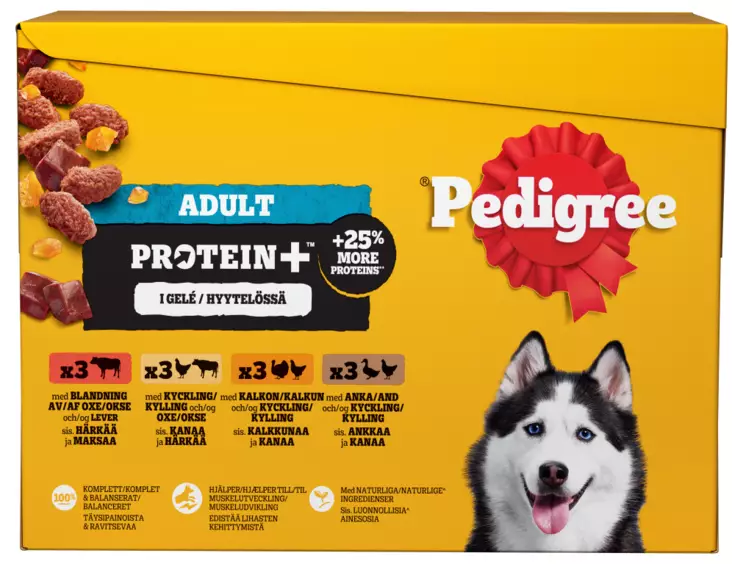 Pedigree Protein+hyytelössä annospussilajitelma 12x85g - Koiran märkäruoat - 5900951318924 - 1