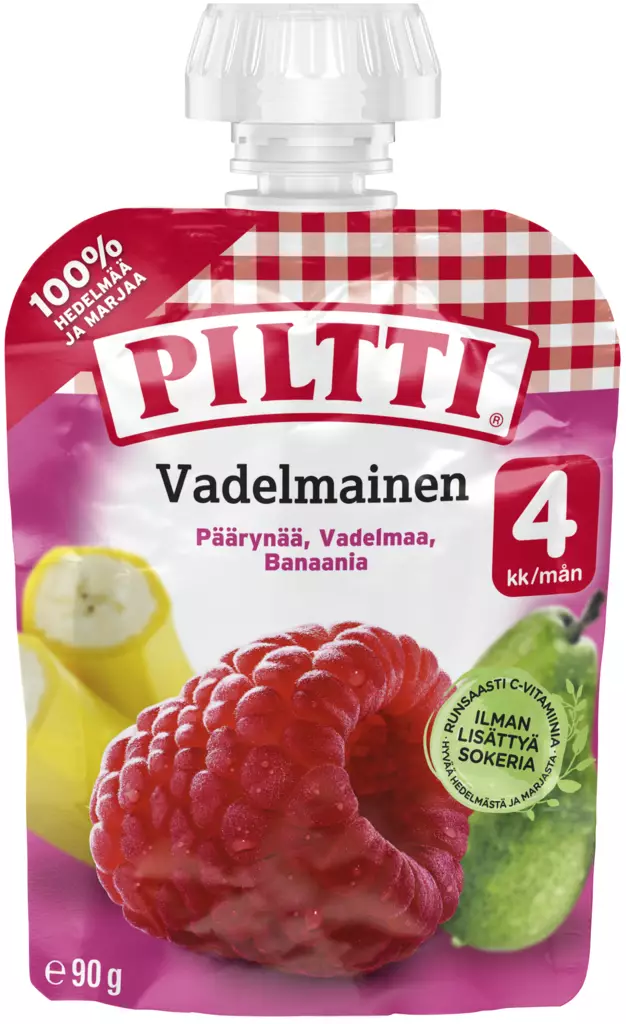 Piltti vadelmainen hedelmäsose 90g 4kk - Lastenruoat - 8445290308344 - 1