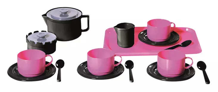 Plasto Kahviastiasto neljälle, pinkki - Kotileikit ja roolileikit - 6410310429684 - 1