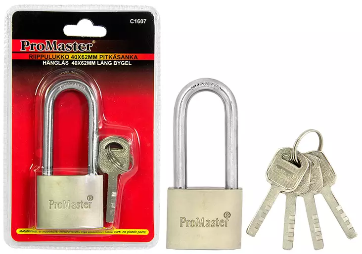 Riippulukko pitkä 40 x 62mm - Lukot,lukitus ja nivelsalvat - 6420286816074 - 1