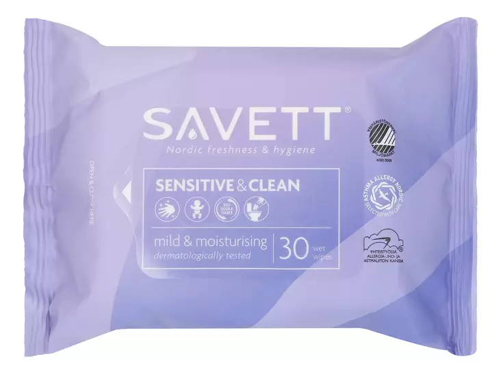Savett Sensitive&Clean kosteuspyyhe 30kp - Desifiointi ja laastarit - 7310613046504 - 1