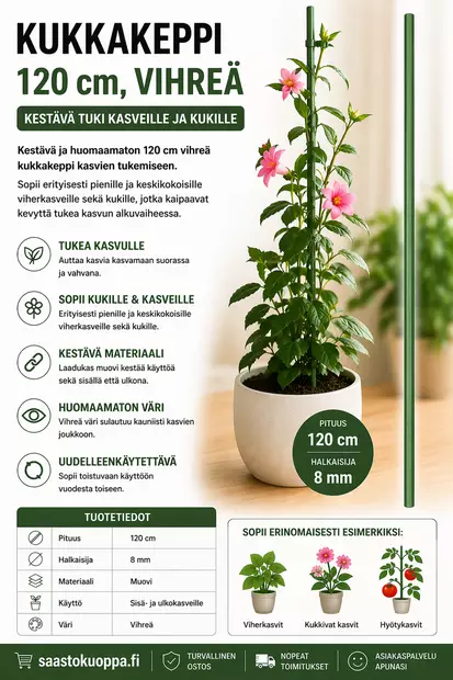 Kukkakeppi 120cm vihreä - Kasvien ja pensaiden tuet ja kehikot - 6438159099905 - 1