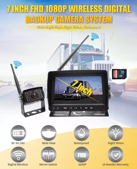 Peruutuskamera langaton 1080P 7" näyttö - Tummennuskalvot ja tarrat - 6438168120355 - 1