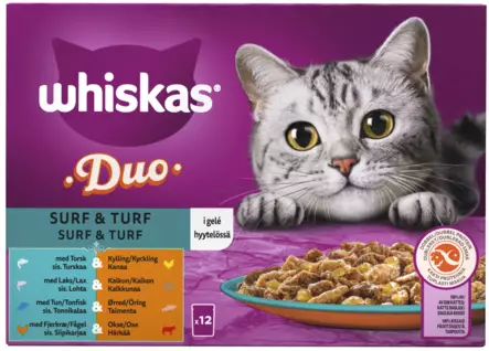 Whiskas 1+ Duo Surf&Turf hyyt. 12x85g - Kissan märkäruoat - 4008429155895 - 1