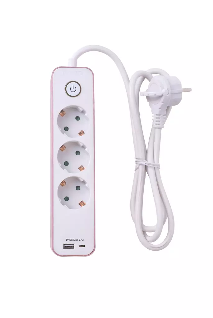 Airam jatkojohto 3-osainen 1,4 m Roosa nauha - Jatkojohdot - 6435200244215 - 1