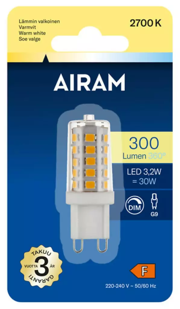 Airam LED-lamppu G9 3,2W 2700K - Led-lamput - 6435200305145 - 1