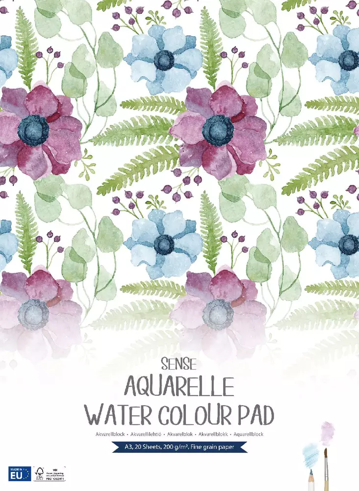 Akvarelli/Vesivärilehtiö Sense A3 200gr 20 ark - Vesivärit - 7312460108725 - 1