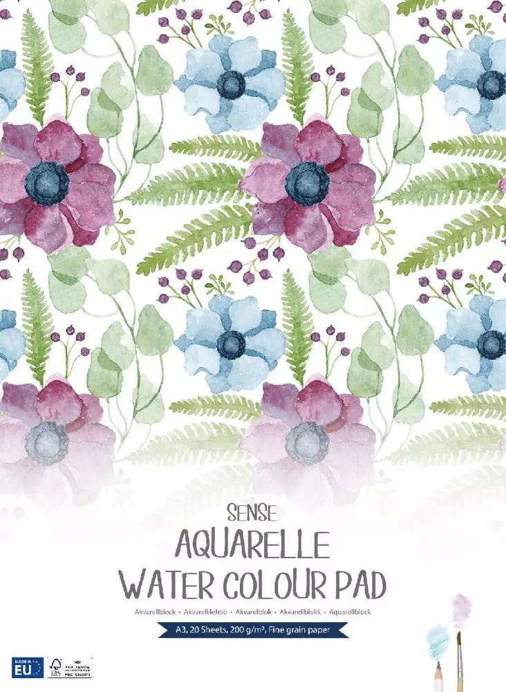 Akvarelli/Vesivärilehtiö Sense A3 200gr 20 ark - Vesivärit - 7312460108725 - 1
