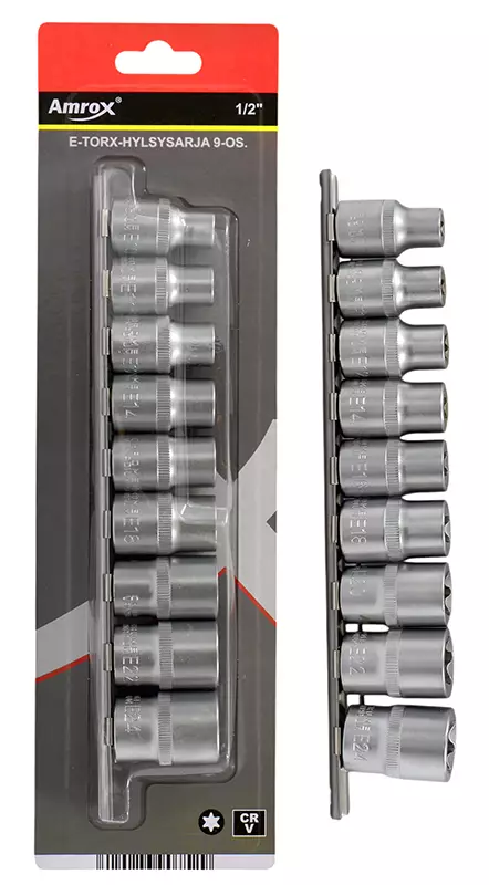 Ampro E-torx hylsysarja 1/2" 9-os. - Hylsysarjat - 795609332095 - 1