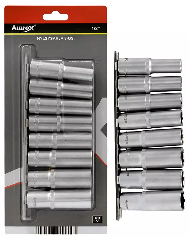Ampro pitkä hylsysarja 1/2" 8-os 12-19mm - Hylsysarjat - 795609454025 - 1