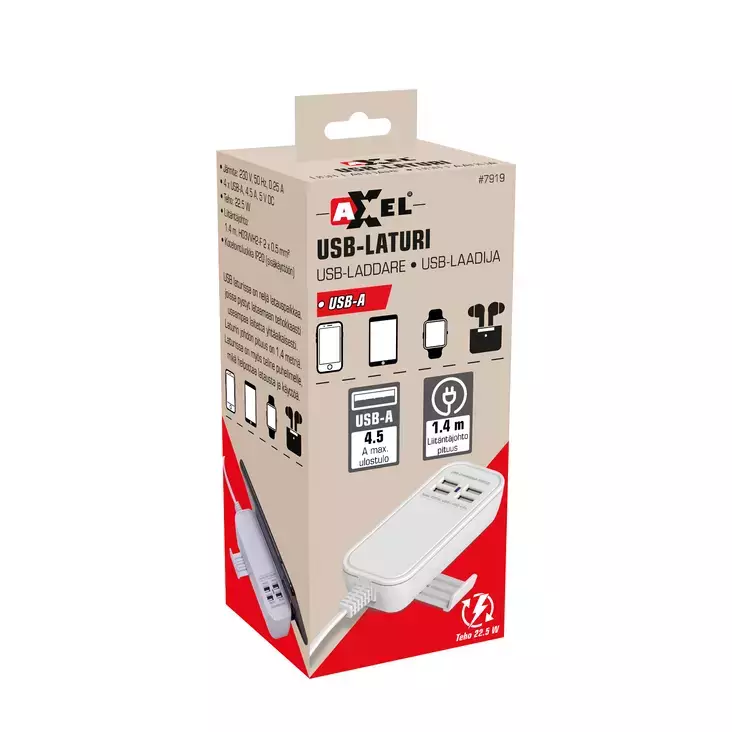 Axel Usb-latauslaite USB x4 4,5A - Puhelintarvikkeet ja laturit - 6438152079195 - 1