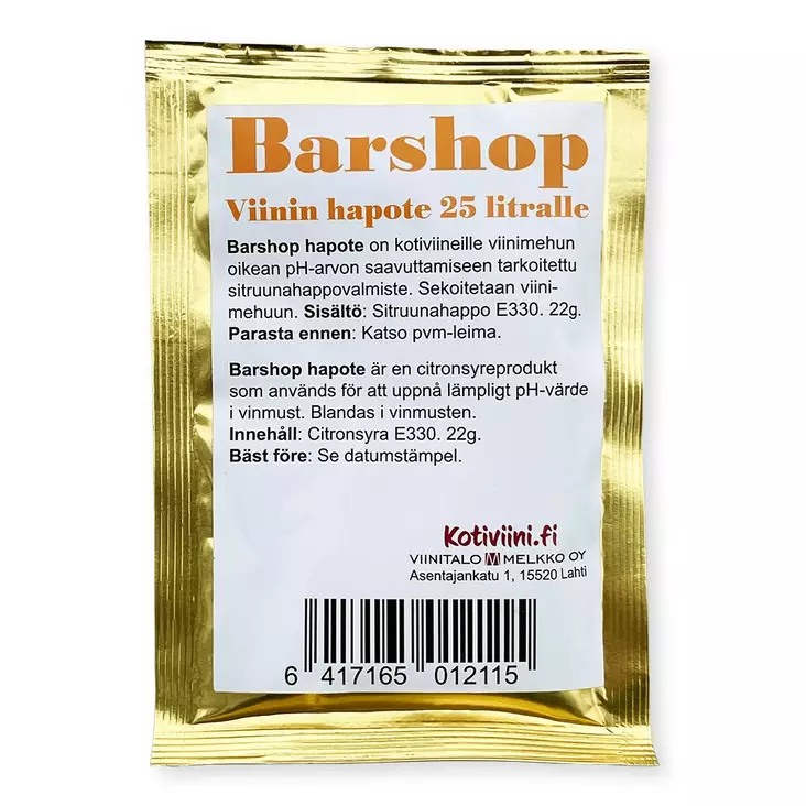 Barshop sitruunahapote 22g - Juomien valmistus ja makuaineet - 6417165012115 - 1