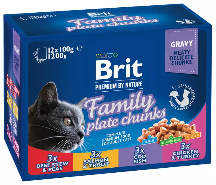 Brit Premium Cat Paloja kastikke liha-kala Family plate lajitelma 12x100g - Koiran märkäruoat - 8595602506255 - 1