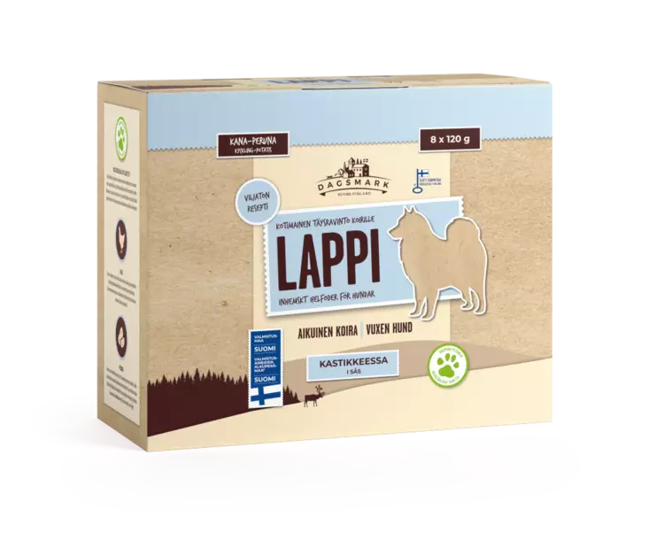 Dagsmark Lappi koiran märkäruoka kana-peruna kastikkeessa 8x120g - Koiran märkäruoat - 6430066382705 - 1