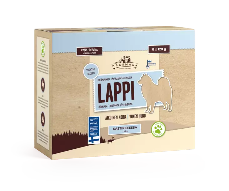 Dagsmark Lappi koiran märkäruoka kana-peruna kastikkeessa 8x120g - Koiran märkäruoat - 6430066382705 - 1