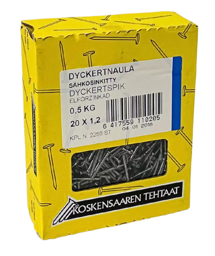 Dyckertnaula sähkösinkitty 20x1,2mm 0,5kg - Naulat - 6417559110205 - 1
