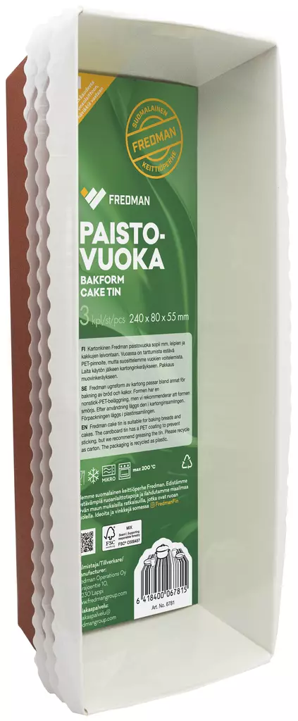 Fredman paistovuoka kartonkia 1l/3kpl - Leivontavuoat ja kakkupaperit - 6418400067815 - 1