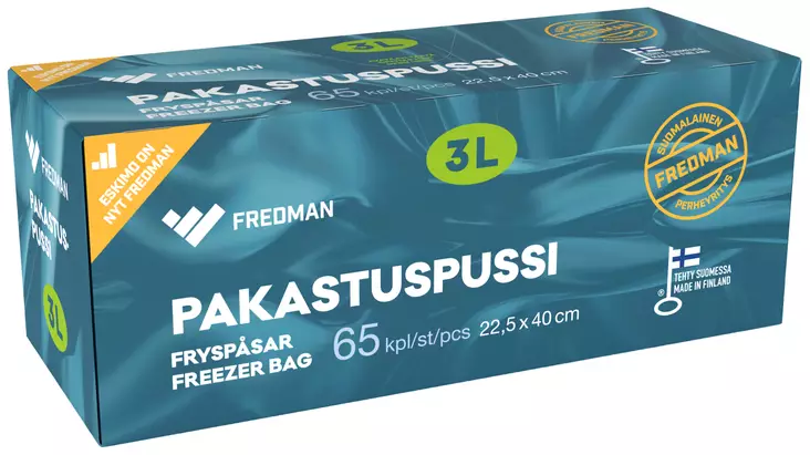 Fredman pakastuspussi 3l 65kpl - Kertakäyttö pakastusrasiat ja -pussit - 6418400073045 - 1