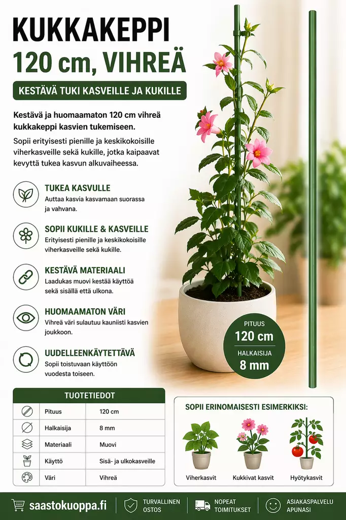 Kukkakeppi 120cm vihreä - Kasvien ja pensaiden tuet ja kehikot - 6438159099905 - 1