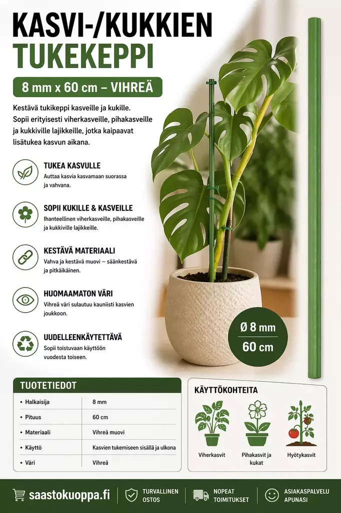 Kukkakeppi 60cm vihreä - Kasvien ja pensaiden tuet ja kehikot - 6438159099875 - 1
