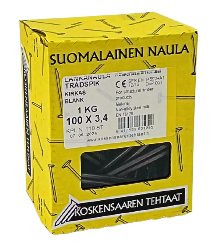 Lankanaula kirkas 100x3,4mm 1kg - Naulat - 6417559031005 - 1