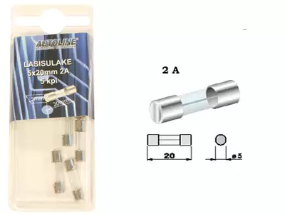 Lasisulake 2A 5x20mm 5 kpl - Sulakkeet ja sulakelajitelmat - 6438255060205 - 1