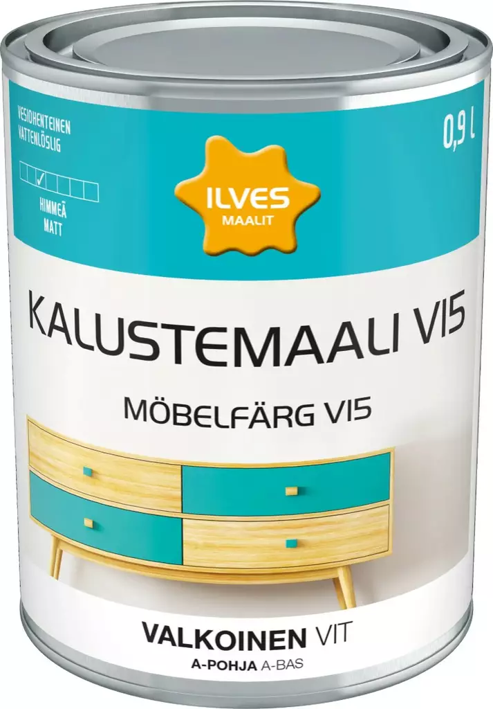 Ilves Kalustemaali V15 Valkoinen 0,9L - Kalustemaalit ja ikkuna/ovimaalit - 6430026958865 - 1