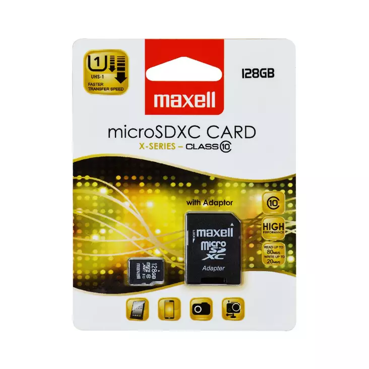 Maxell micro-sd kortti 128gb+sd-adapteri - Muistitikut ja muistikortit - 4902580773915 - 1