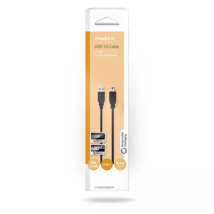 Nedis USB 2.0 -kaapeli uros - mini 5-nap - Muut tietokonetarvikkeet - 5412810288885 - 1