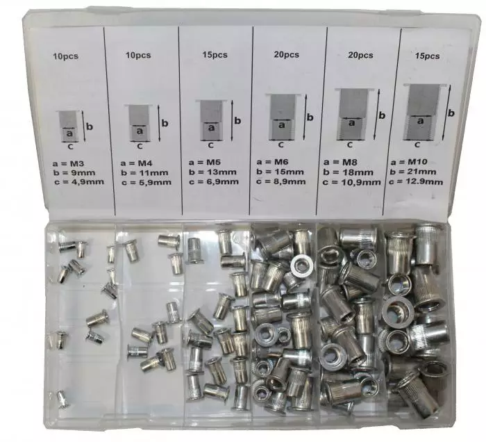 Niittimutterilajitelma 90-os. M3-M10 Alumiini - Muut kiinnitystarvikkeet ja lajitelmat - 6430074692605 - 1