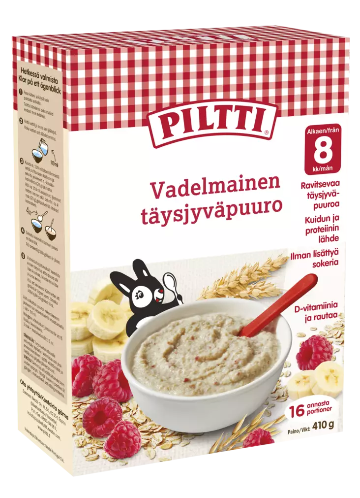Piltti Vadelmainen täysjyväpuuro 410g - Lasten puurot ja vellit - 8445292062305 - 1