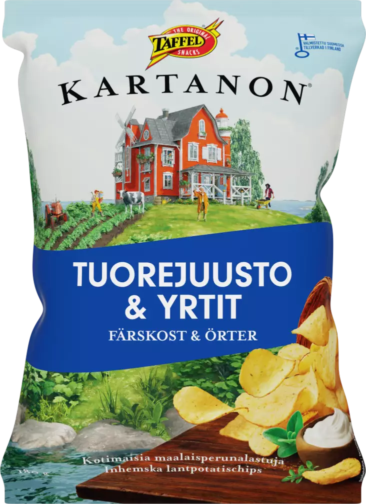 Taffel kartanon tuorejuusto&yrtit 180g - Sipsit, snacksit ja pähkinät - 6410380054625 - 1