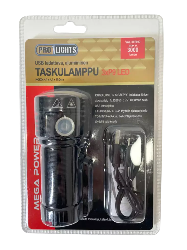 Taskulamppu ladattava alumiininen 3000L - Taskulamput - 6438159952125 - 1