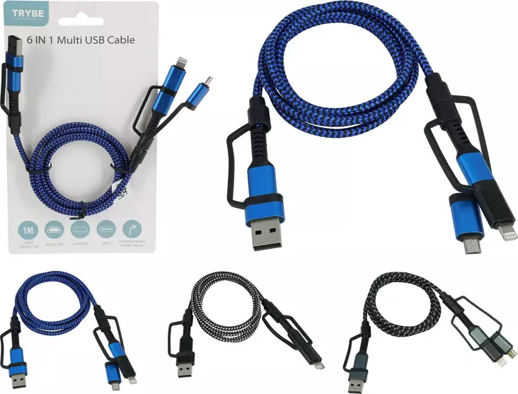 USB latausjohto 6 in 1 - Puhelintarvikkeet ja laturit - 8721037914475 - 1