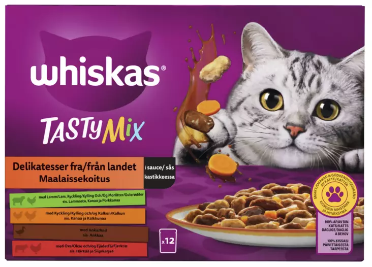 Whiskas 1+ Tasty Mix Maalaissek.12x85g - Kissan märkäruoat - 4008429156175 - 1