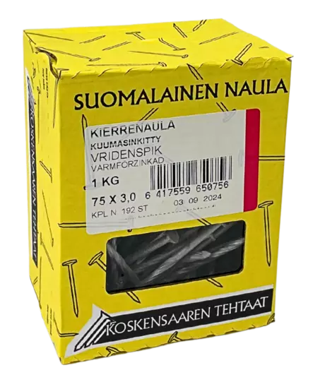 Kierrenaula kuumasinkitty 75X3,0mm - Naulat - 6417559650756 - 1