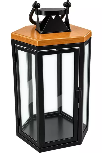 Kynttilälyhty kantikas teräs/puu 43cm - Ulko- ja sisälyhdyt - 6438159729086 - 1