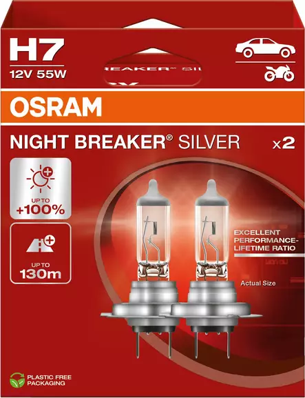 Osram H7 silver 2kpl night breaker - Halogen ajovalot ja polttimot - 4062172387576 - 1