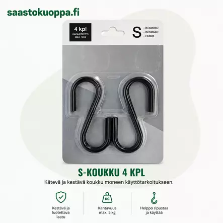 Roco musta S-koukku 4kpl/pss - Rautalangat, vaijerit ja ketjut - 6438159918176 - 1