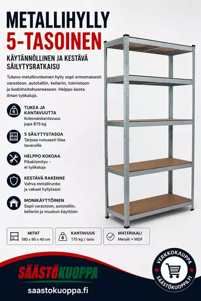 Varastohylly 5 kerrosta - Työkalupakit, hyllyt ja säilytys - 6438168112206 - 1