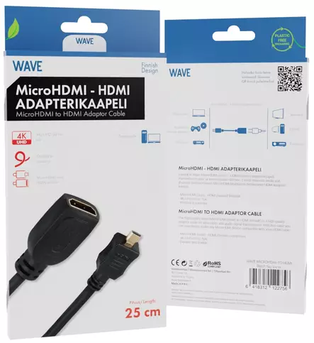 Wave adapterikaapeli MicroHDMI-HDMI 25cm - Radiot ja radiopuhelimet - 6418312122756 - 1