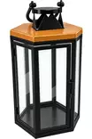 Kynttilälyhty kantikas teräs/puu 43cm - Ulko- ja sisälyhdyt - 6438159729086 - 1