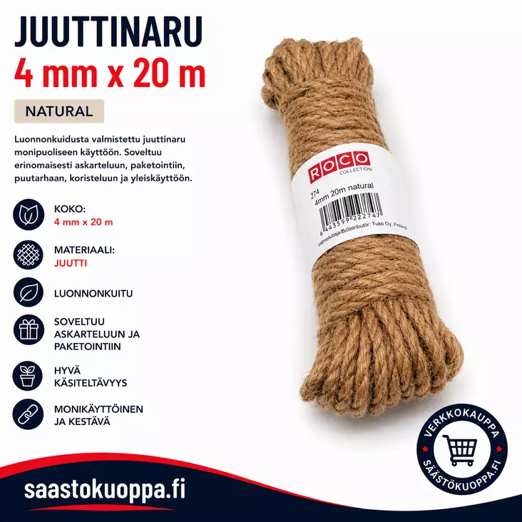 Juuttinaru 4mm/20m - Sulakkeet ja sulakelajitelmat - 6438159247146 - 1