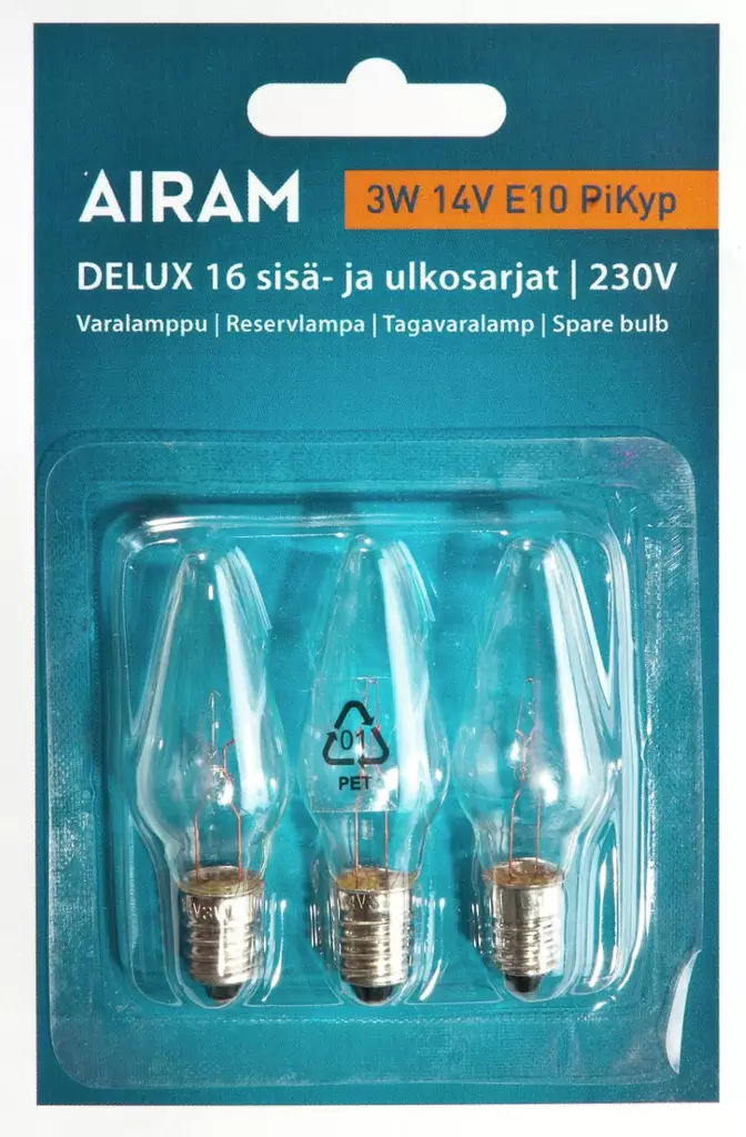 Airam Varalamppu 3W 14V E10 3 kpl - Koristelamput - 6435200000996 - 1