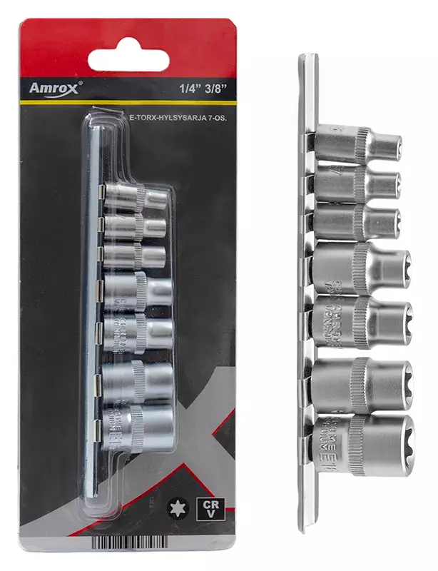 Ampro E-torx hylsysarja 1/4" + 3/8" 7-os - Hylsysarjat - 795609332026 - 1