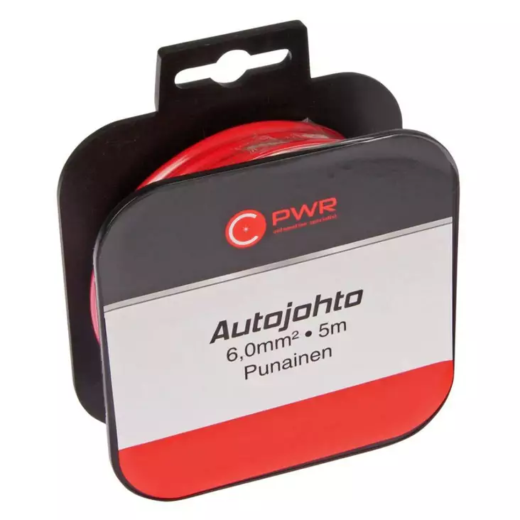 Autojohto punainen 5m 1X6,0mm - Asennusjohdot ja kaapelit - 6438255923326 - 1