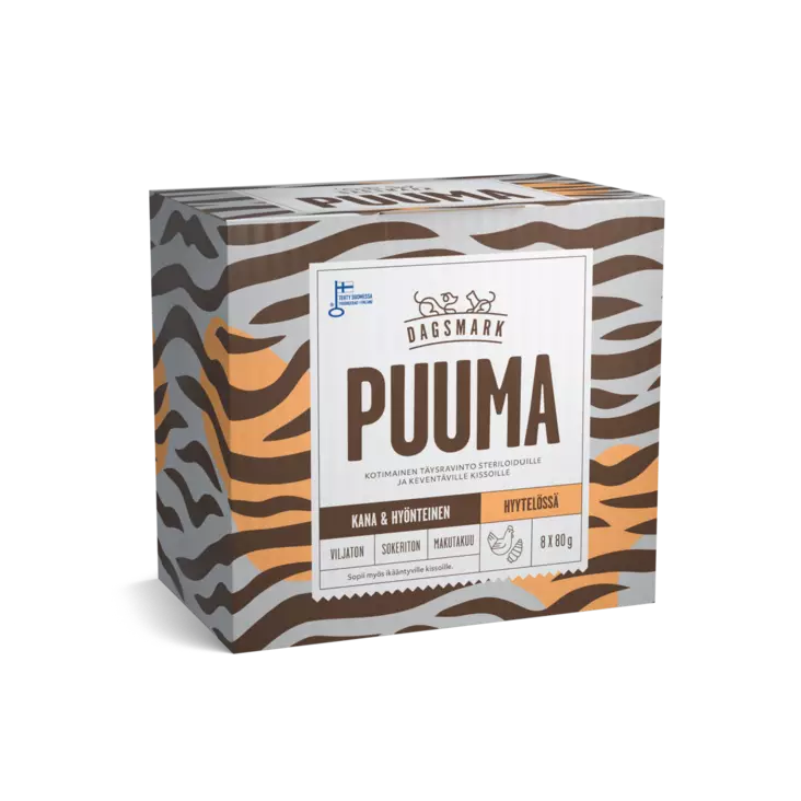 Dagsmark PUUMA kotimainen kissan täysravinto kana-hyönteinen hyytelössä 8x80g - Koiran märkäruoat - 6430066383306 - 1