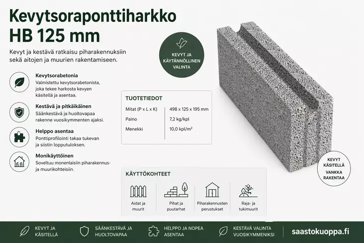 Kevytsoraponttiharkko HB 125mm - Pihakivet ja laatat - 6419249008496 - 2