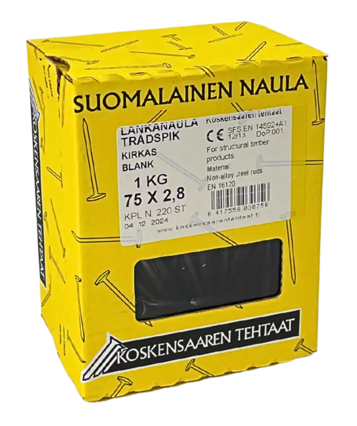 Lankanaula kirkas 75x2,8mm 1kg - Naulat - 6417559030756 - 1